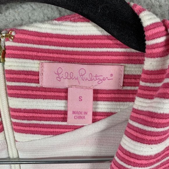 Lilly Pulitzer Dress Women's Small Pink White Brielle Striped Polyester Cotton - Picture 7 of 16